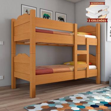 Imagem de Beliche Reforçada Multifuncional Que Vira 2 Camas Madrid Grades de Proteção - Nature com 2 Colchões