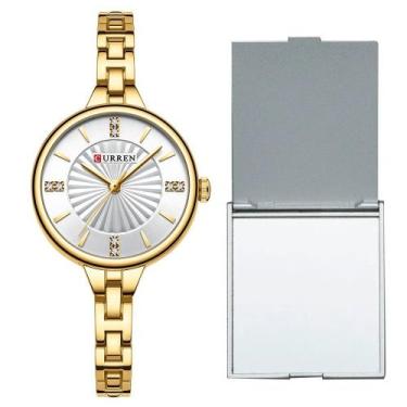 Imagem de Relógio De Pulso Feminino Dourado Curren + Espelho Portátil
