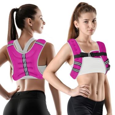 Imagem de WIN4ALL Colete pesado masculino e feminino, 2,7 kg/3,6 kg/5,4 kg/7,3 kg/9,1 kg, colete de peso feminino ajustável para caminhada, treinamento de força, corrida, fitness, musculação, 5,4 kg, rosa