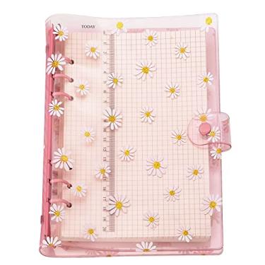 Imagem de Organizador pessoal A6 A5 com capa de PVC colorida de 6 furos com fecho de botão de pressão, pasta de arquivo para caderno de folhas soltas (mini conjunto A5, margarida rosa)