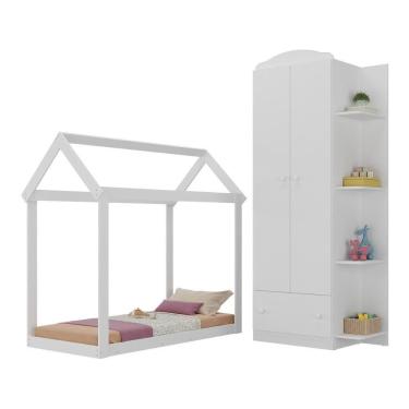 Imagem de Quarto Infantil Com Cama Montessoriana E Guarda-roupas João E Maria Multimóveis Mx4271 Branco