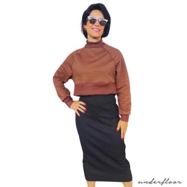 Imagem de Moletom Feminino Cropped Estilo Blogueira Blusa de Frio Manga Longa Go