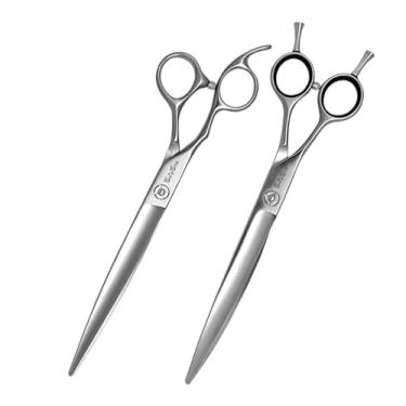 Imagem de SnipStar 7,5 polegadas tesoura profissional de animais de estimação conjunto mão esquerda reta e curva tesoura 30 graus dobra VG10 aço cão cuidado tesoura