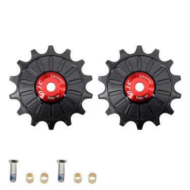 Imagem de DJC Roda de polia de rolamento de cerâmica para bicicleta, 2 peças, rolo guia 11T 12T 13T 14T 15T 16T 17T MTB Road Bike Derailleur traseiro para Shimano para polia Sram (vermelho 2 peças 11T)