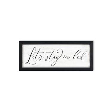 Imagem de HLJ ART Decoração De Parede "Vamos Ficar Na Cama": Para Quarto Principal Com Placas Modernas Fazenda Casais, Arte Rústica Emoldurada, Pequena Placa Pendurada 15 Cm X 37