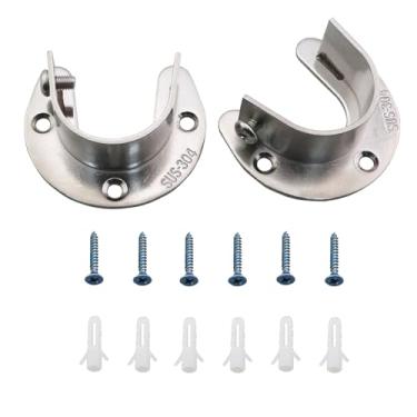 Imagem de KKUANG 2 peças de assento de flange aberto de aço inoxidável 304 prata com parafusos, acessórios de suporte de haste de armário adequados para tubo de furo de 32 mm