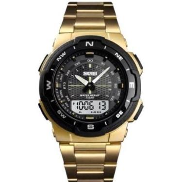 Imagem de Relogio Masculino SKMEI Analogico Digital 39mm Correia Aço dourado - C