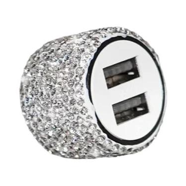 Imagem de Carregador De Carro USB Rosa Brilhante 5V 2.1A Porta Dupla Adaptador R