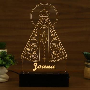 Imagem de Luminária Abajur Nossa Senhora de Aparecida Minimalista LED Amarelo - 