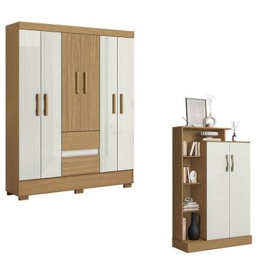 Imagem de Guarda Roupa Casal Coimbra 2005138 e Armário Multiuso Florença 2000199 Atacama Off White - Aramóveis