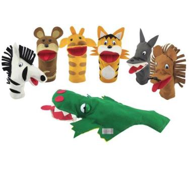 Imagem de Fantoches Animais Selvagens Kit Com 7 Personagens de Mão em Tecido Fel