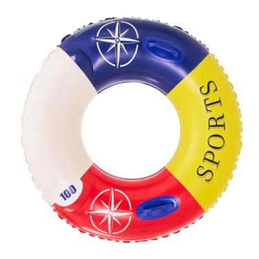 Imagem de Anel de natação com alça – Anel de natação flutuante colorido | Brinquedo divertido de água altamente impermeável para piscinas domésticas, piscinas de jardim e piscinas ao ar livre