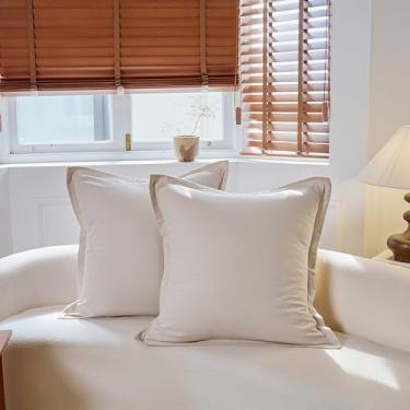 Imagem de Simple&Opulence Conjunto de 2 capas de linho Euro Sham, 66 x 66 cm, capa decorativa de algodão e linho para cadeira, sofá, quarto, sala de estar, decoração de casa, linho