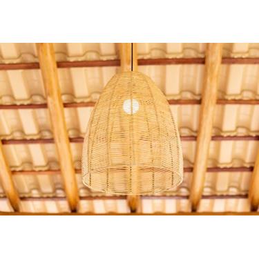 Imagem de Lustre Pendente Luminária Teto Em Palha De Milho Sino 42cm