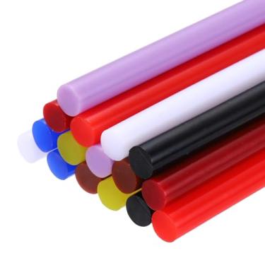 Imagem de uxcell 16 bastões de pistola de cola quente tamanho completo 10 cm x 0,7 cm 7 x 100 mm, preto, branco, vermelho brilhante, marrom, roxo, amarelo, vinho, azul precioso