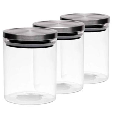 Imagem de Kit Pote Hermético Redondo Tampa Inox Mimo 750Ml - 3 Peças