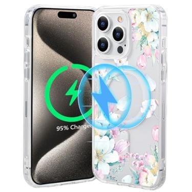 Imagem de Tcaraersing Capa magnética transparente com flores para iPhone 15 Pro compatível com MagSafe, estampa floral transparente à prova de choque PC traseira macia TPU fina para meninas e mulheres iPhone 15 Pro 6,1 polegadas - flores de tulipa