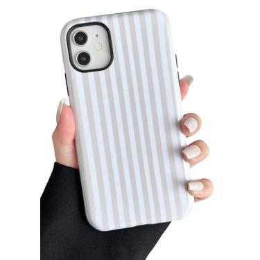 Imagem de Longlayss Capa de telefone compatível com iPhone 11 linda estética listrada para mulheres, meninas, à prova de choque, fina, TPU e capa protetora de policarbonato rígido (branco antigo)