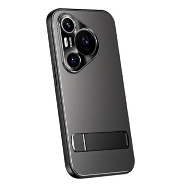 Imagem de LTLMYDAM Capa com suporte para Huawei Pura 80 Ultra/80 Pro/80 Pro+/80, cobertura total, proteção de lente de metal, à prova de choque, capa de policarbonato ultrafina, elegante, preta, 80