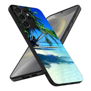 Imagem de Compatível com Samsung Galaxy S24 Ultra, Tropical Beach Palm Havaí férias de verão Slim Fit TPU macio à prova de choque capa protetora presente para mulheres meninas