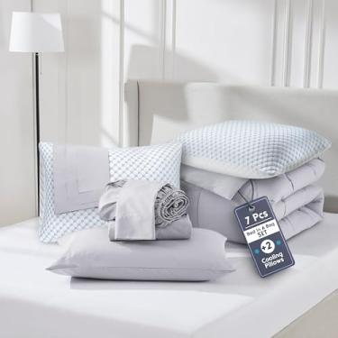 Imagem de Nestl Conjunto de edredom solteiro GG de 7 peças – Cama reversível lavanda cinza em uma bolsa – Conjunto completo de cama solteiro GG com lençóis, travesseiros refrescantes, fronha e fronha