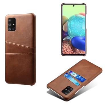 Imagem de Capas Compatível com Samsung Galaxy A Quantum,Caso de couro PU-Tampa de telefone a prova de choque com 2 slots de cartão,Proteção anti-impressão digital e anti-gota-Brown