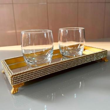 Imagem de Bandeja Espelhada Decorativa Organizadora Luxo Retangular Para Bebidas Bar Copos Sala Jantar 12x30cm (Dourado)