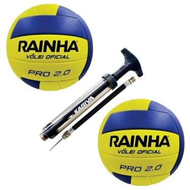 Imagem de Kit Com 02 Bola De Vôlei Rainha 2.0 Pró Costurada + 01 Bomba De Ar Kag