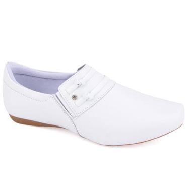 Imagem de Sapato Neftali Feminino Confortável Couro Enfermagem, Branco, 36