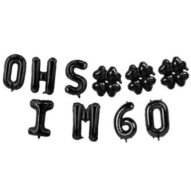 Imagem de Oh I'm 60! Balões de látex 40,6 cm preto hallo sessenta torcidas para 60 anos decoração temática para homem mulher feliz 60º aniversário festa estúdio foto adereço bandeira decorações lembrancinhas