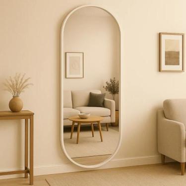 Imagem de Espelho Oval Grande Corpo Inteiro 150x50cm Com Moldura Alumínio Para Q