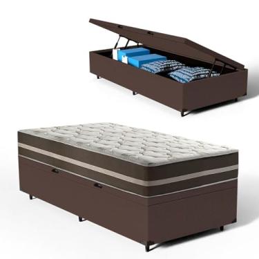 Imagem de Cama Box Baú com Colchão de Molas Ensacadas Classic Solteiro 78cm (Marrom)