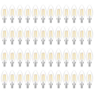Imagem de Pacote com 48 lâmpadas de LED E12 reguláveis equivalentes a 60 W, branco quente macio 2700K, base de vela B11 de 600 lúmens 6W C35, lâmpadas vintage, vidro transparente para lustre ventilador de teto