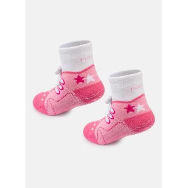 Imagem de Meia Menina Puket Soquete Antiderrapante com Aplique Rosa Bala 15 a 22