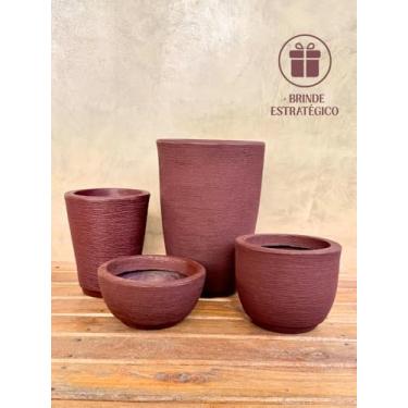 Imagem de Kit 4 Vasos Polietileno Escovado Jardim Decoração Moderno (Marrom)