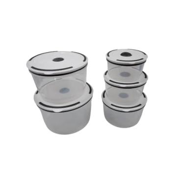 Imagem de Kit 5 Potes Redondos Transparentes Herméticos de Plástico 400ml-2L Alimentos Frescos Cozinha e Despensa