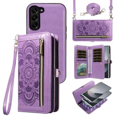 Imagem de Asuwish Capa de telefone para Samsung Galaxy Z Fold 6 5G 2024 com zíper carteira magnética destacável capa celular com alça transversal mandala flor porta-cartões ZFold6 Z6 G Fold6 6Z mulheres homens