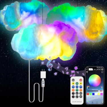 Imagem de Luzes LED em nuvem para quarto - Luz de humor estética, luz de parede com controle de aplicativo de sincronização de música, lâmpada de teto 3D que muda de cor, material legal para decoração de quarto