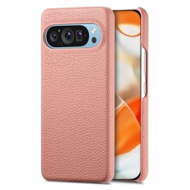 Imagem de POYUFRG Capa fina para Google Pixel 10 Pro/10 Pro XL/10, capa de couro com padrão de lichia minimalista suporta carregamento sem fio, rosa, 10 Pro XL