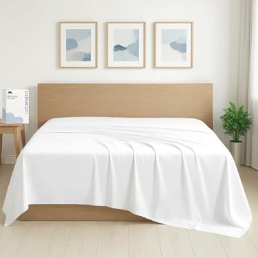 Imagem de Mayfair Linen Lençol de cima 100% algodão orgânico percal tamanho Queen - 1 lençol de cima, branco - roupa de cama nítida, fresca e forte, lençóis de cima para quem dorme quente, lençóis de luxo