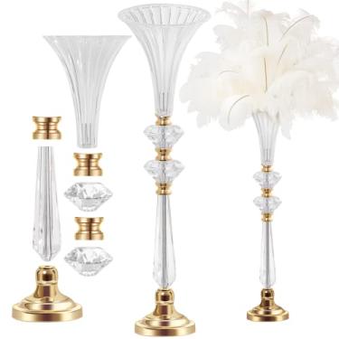 Imagem de VIJIV Vasos de trompete de acrílico de cristal - vasos de flores transparentes de 66,5 cm para centros de mesa, buquês, decoração de mesa, servindo como suporte de flores. Resistente a quebras com