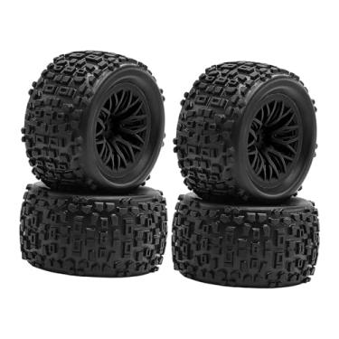 Imagem de KiBcsLic Pneus de carro RC em escala 1:18, rodas, aros, peças 4WD, brinquedos de controle remoto, acessórios fáceis de instalar, substitui rodas de rastreador, Preto