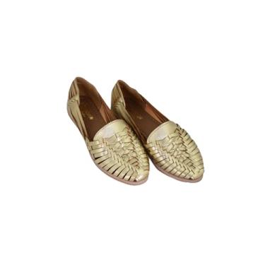 Imagem de Macarena Collection Sandálias femininas de couro para mulheres | Huarache sandálias mexicanas feitas à mão | Sandálias femininas confortáveis e elegantes 2206, Dourado, 38