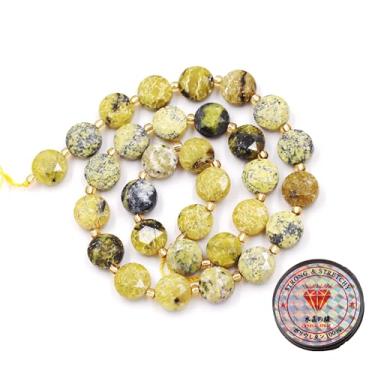 Imagem de Malahill Contas de pedra preciosa para fabricação de joias, contas de moeda facetadas de pedra natural turquesa amarela 10 mm