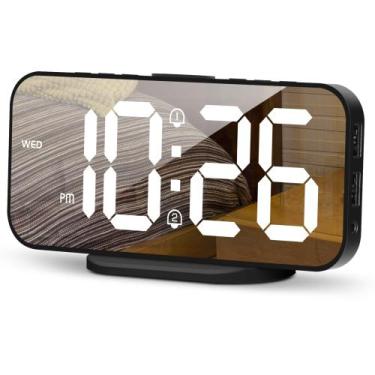 Imagem de Despertador SMOUPING Digital LED Mirror 6,7" com 2 portas USB