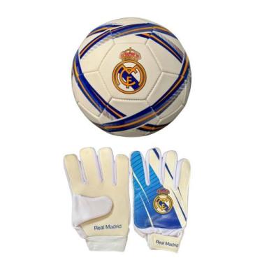 Imagem de Luva De Goleiro Infantil DRB + Bola Real Madrid - Dribbling, Branco, 5