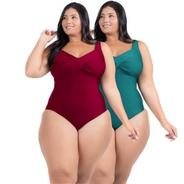 Imagem de 2 Body Maiô Acinturado Plus Size Modela Cintura Liso Casual - HYPE MOD
