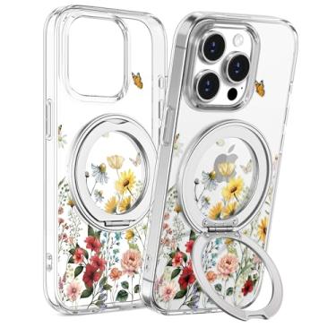 Imagem de Loheckle Capa para iPhone 15 Pro Max - Compatível com MagSafe Stand Mulheres Meninas Bonito Transparente Feminino Estética Kawaii Design Exclusivo Proteção TPU Macio Capa com Suporte Integrado para