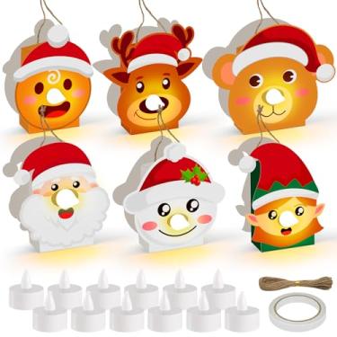 Imagem de Cinrobiye Pacote com 24 decorações de mesa de centro de mesa de Natal, lanterna de papel de Natal decorativa com glitter, caixas de centro de mesa para o inverno, país das maravilhas e festas de Natal