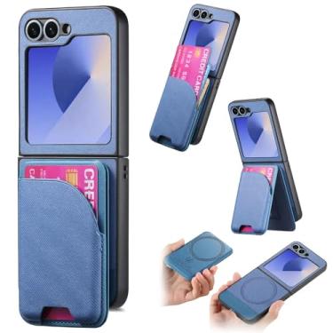 Imagem de Capa para Galaxy Z Flip6 2 em 1, capa de couro tipo carteira magnética removível com porta-cartões (para Galaxy Z Flip6/azul)